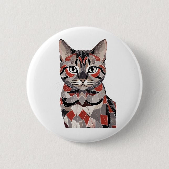 Badge Rond 5 Cm Chat Mignon Élégance Féline Géométrique (Devant)