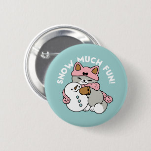 Badge Rond 5 Cm Chat mignon en Engin à neige avec Art Snowman