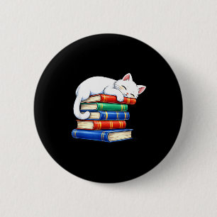 Badge Rond 5 Cm Chat mignon endormi et livres adorable bibliophile