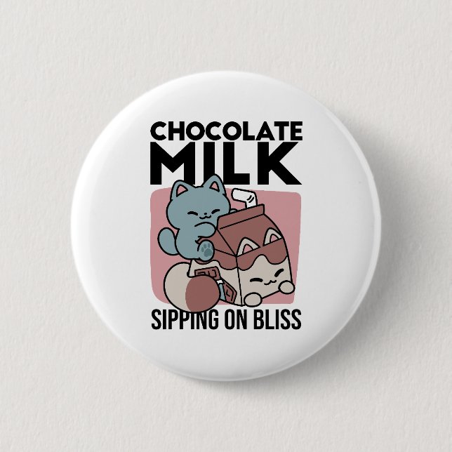 Badge Rond 5 Cm Chat Mignon Lait Chocolat – Boisson Confortable &  (Devant)