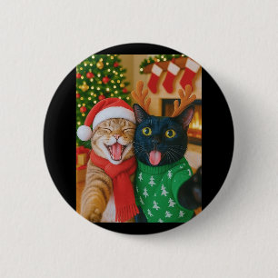 Badge Rond 5 Cm Chat Mignon Mème Prenant Un É selfie Noël Lumières