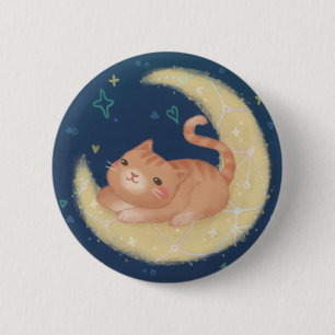 Badge Rond 5 Cm Chat mignon sur la Lune