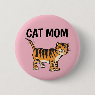 BADGE ROND 5 CM CHAT MOM, ORANGE TABBY BOUTONS