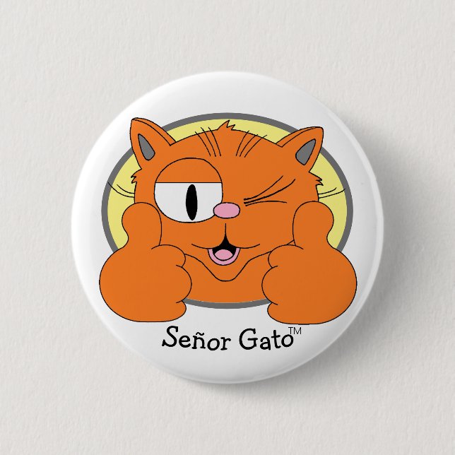 Badge Rond 5 Cm Chat moustachu pouce levé clignant Cartoon (Devant)