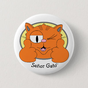 Badge Rond 5 Cm Chat moustachu pouce levé clignant Cartoon