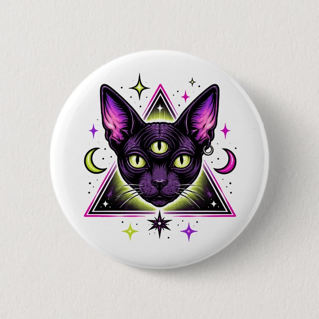 Badge Rond 5 Cm Chat Mystique (Devant)