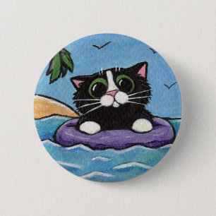 Badge Rond 5 Cm Chat naufragé - bouton d'art de chat