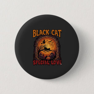 Badge Rond 5 Cm Chat Noir Amour Spécial Halloween Lune Sorcière Ci