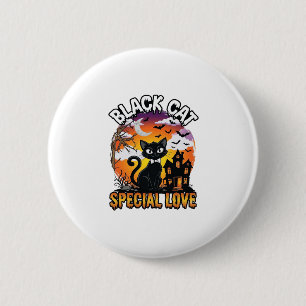 Badge Rond 5 Cm Chat Noir Amour Spécial Halloween Maison Hantée Ch