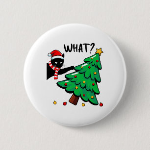Badge Rond 5 Cm Chat noir amusant poussant l'arbre de Noël Chaton