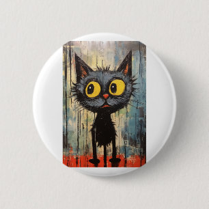 Badge Rond 5 Cm Chat noir aux yeux jaunes