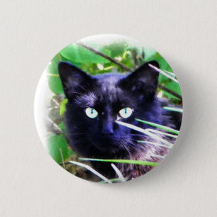 Badge Rond 5 Cm Chat noir aux yeux verts frappants