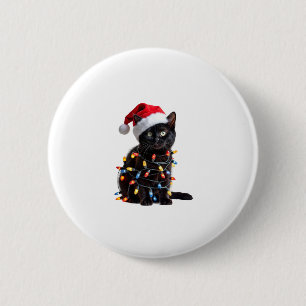 Badge Rond 5 Cm Chat noir chat Père Noël lumières de Noël Meow Kit
