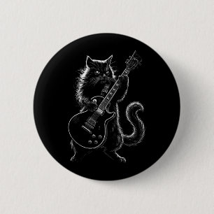 Badge Rond 5 Cm Chat Noir Cool Jouant De La Guitare Électrique Roc