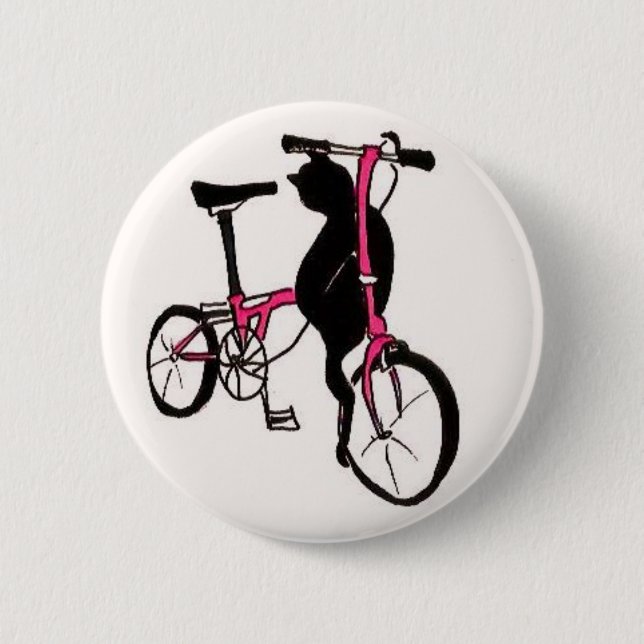 Badge Rond 5 Cm Chat noir de Brompton dans le rose (Devant)