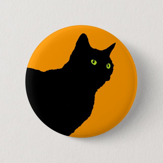 Badge Rond 5 Cm Chat noir de profil sur l'orange (Devant)