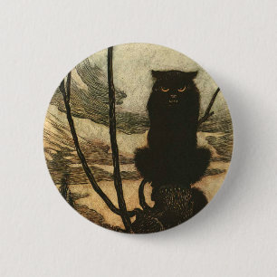 Badge Rond 5 Cm Chat noir d'Halloween effrayant vintage Rackham