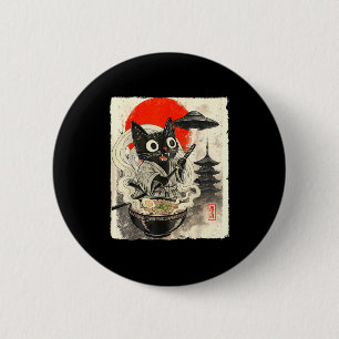 Badge Rond 5 Cm Chat noir drôle Ramen Alien Ufo Abduction Japonais