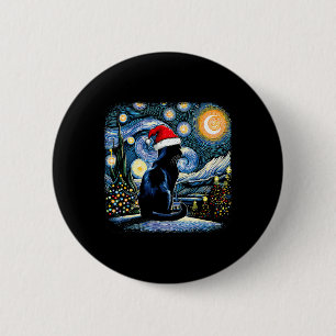 Badge Rond 5 Cm Chat Noir Drôle Santa Hat Nuit de Noël Joyeux Ch