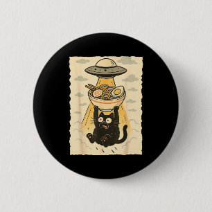Badge Rond 5 Cm Chat noir drôle Ufo Ramen enlèvement extraterrestr