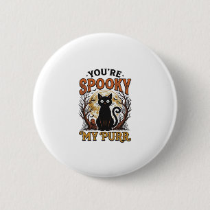 Badge Rond 5 Cm Chat Noir Effrayant Pun Halloween Gravure Vintage