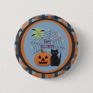Badge Rond 5 Cm Chat noir et Citrouille pas effrayant Halloween