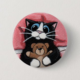 Badge Rond 5 Cm Chat noir et nounours - bouton d'art de chat