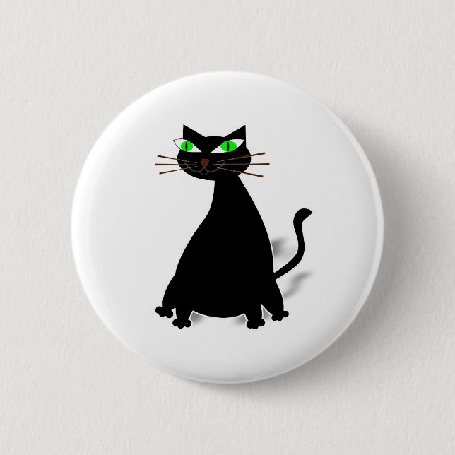 Badge Rond 5 Cm Chat noir gras aux yeux verts (Devant)