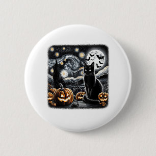 Badge Rond 5 Cm Chat noir Halloween Amoureux de les chats Starry N
