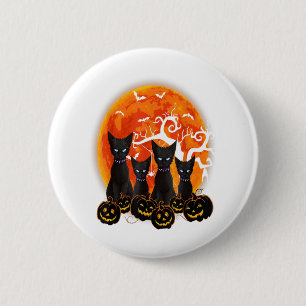 Badge Rond 5 Cm Chat noir Halloween Citrouilles effrayants Lune Ch