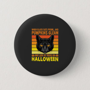 Badge Rond 5 Cm Chat Noir Halloween Graphique de Citrouille Vintag