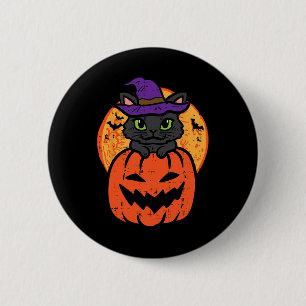 Badge Rond 5 Cm Chat Noir Halloween Sur Costume Citrouille Femmes 
