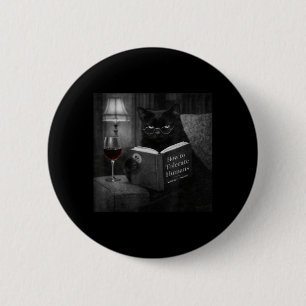 Badge Rond 5 Cm Chat Noir Lisant un Livre Humour Photo Rétro de Ch