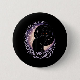 Badge Rond 5 Cm Chat noir Lune Satanisme Démoniaque Diable Sorcell