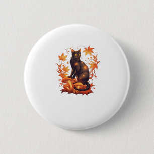 Badge Rond 5 Cm Chat noir magique en forêt d'automne � Fal céleste