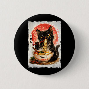 Badge Rond 5 Cm Chat noir mangeant des ramen mignon kawaii anime c