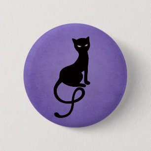 Badge Rond 5 Cm Chat noir mauvais aimable pourpre