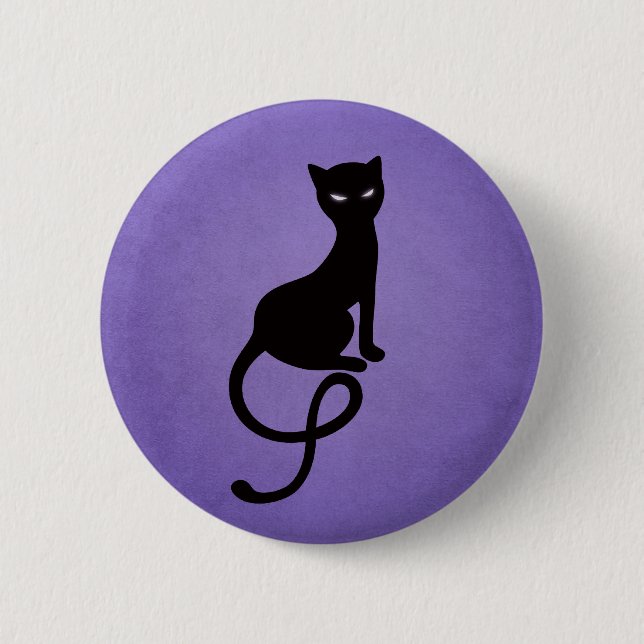 Badge Rond 5 Cm Chat noir mauvais aimable pourpre (Devant)