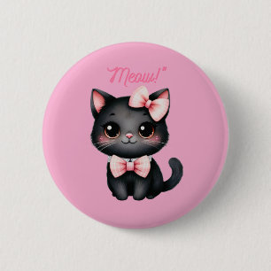 Badge Rond 5 Cm Chat noir mignon avec cabot pour la décoration d'H