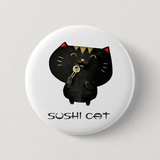 Badge Rond 5 Cm Chat noir mignon de sushi de Kawaii (Devant)