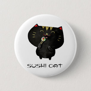 Badge Rond 5 Cm Chat noir mignon de sushi de Kawaii