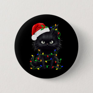Badge Rond 5 Cm Chat noir Père Noël Famille de Noël Correspondant 
