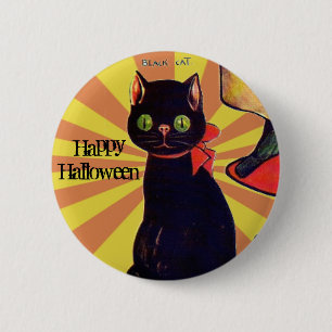 Badge Rond 5 Cm Chat noir rétro Halloween 🎃