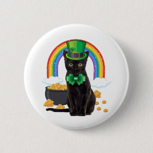 Badge Rond 5 Cm Chat noir Saint-Patrick Leprechaun Trèfle