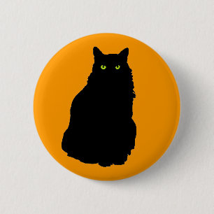 Badge Rond 5 Cm Chat noir se reposant sur l'orange