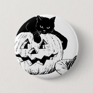 Badge Rond 5 Cm Chat Noir Sur Un Citrouille