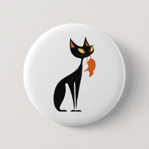 Badge Rond 5 Cm Chat noir tenant du rat orange