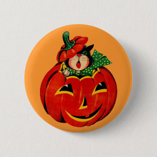 Badge Rond 5 Cm Chat noir vintage de Halloween