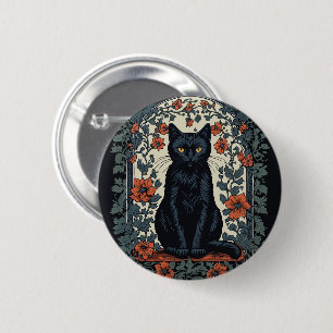 Badge Rond 5 Cm Chat noir Vintage Floral