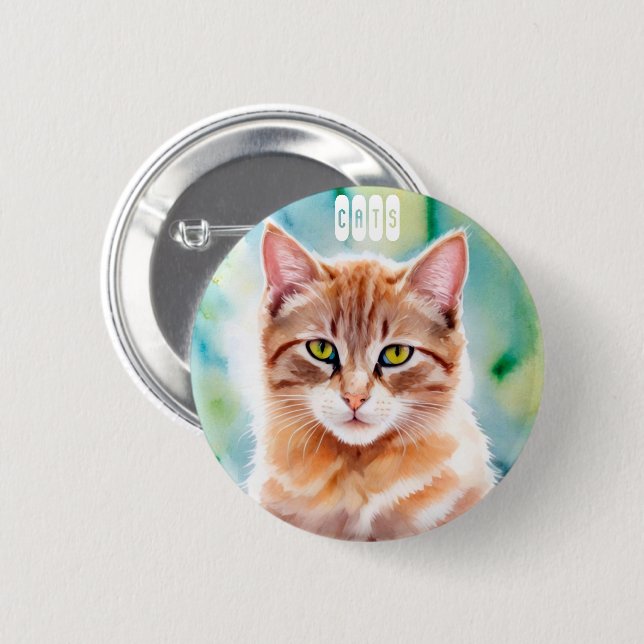 Badge Rond 5 Cm Chat orange mignon (Devant & derrière)